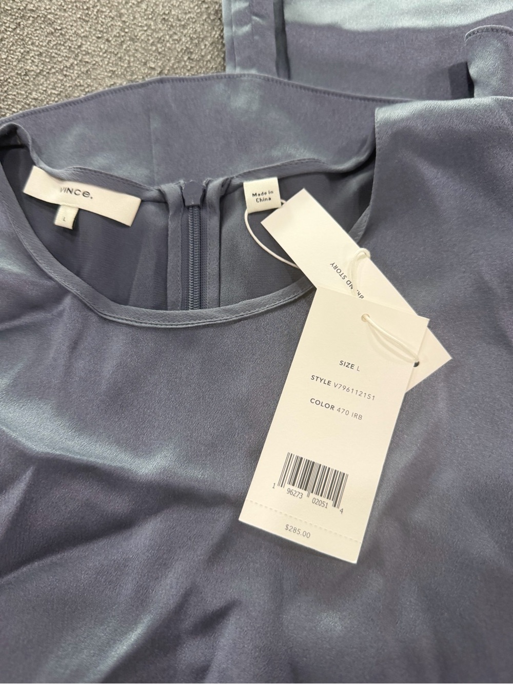 New Vince Iridescent Slate-Blue Satin Dress Top and bottom set - Picture 2 of 4